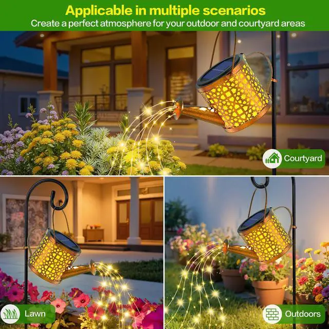 Alt view image 3 of 7 - Solar Watering Can Lights Waterproof, Solar Lights Outdoor Decorative Garden Decor Metal Hanging Lights for Outside Patio Pathway Yard, Christmas Birthday Gardening Gifts