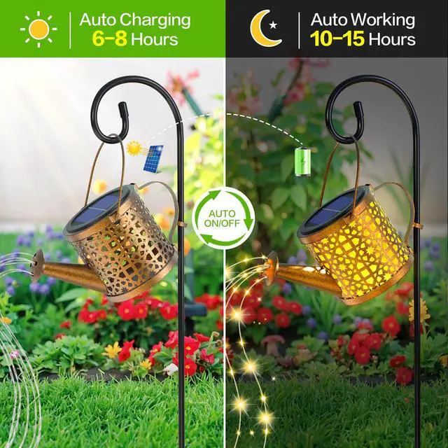 Alt view image 5 of 7 - Solar Watering Can Lights Waterproof, Solar Lights Outdoor Decorative Garden Decor Metal Hanging Lights for Outside Patio Pathway Yard, Christmas Birthday Gardening Gifts