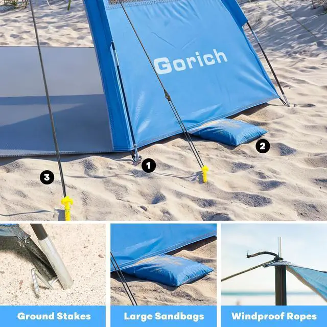 Alt view image 5 of 7 - Beach Tent Sun Shelter with Canopy, Easy Setup UPF50+ UV Protection Sun Shade for 3-4/5-6/7-8 Person, Lightweight & Compact Beach Umbrella for Family Travel
