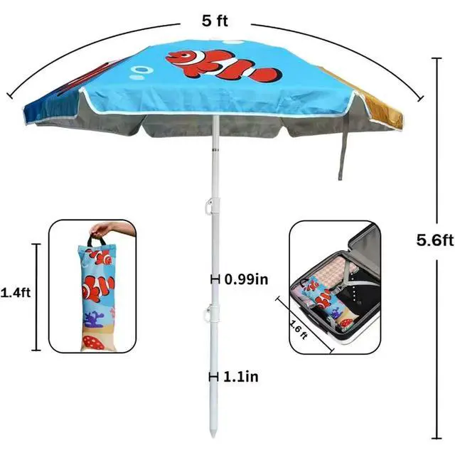 Alt view image 2 of 5 - Water Table Umbrella Kid Beach Umbrella Diameter 0.99-1.2 inches Pole UV 50+ Portable Sun Shade with Sand Anchor & Carry Bag, Outdoor Folding Umbrella for Beach,Pool,Patio,Garden