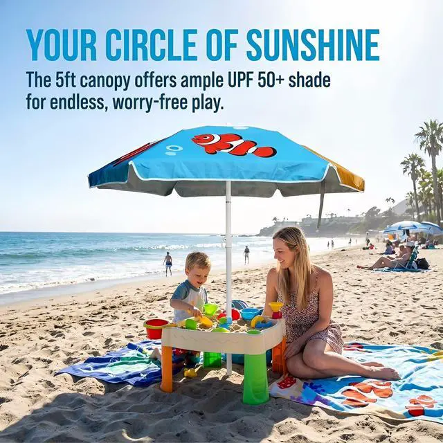 Alt view image 3 of 5 - Water Table Umbrella Kid Beach Umbrella Diameter 0.99-1.2 inches Pole UV 50+ Portable Sun Shade with Sand Anchor & Carry Bag, Outdoor Folding Umbrella for Beach,Pool,Patio,Garden