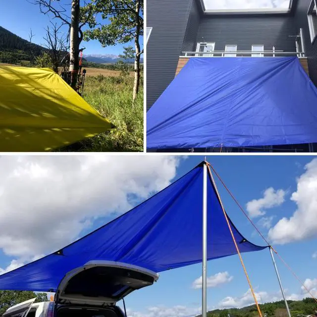 Alt view image 6 of 7 - Hammock Rain Fly Waterproof Tarp Camping Tent Footprint Groundsheet Cloth Backpacking Tarp Camp Shelter Sunshade Mat for Outdoor Hiking Beach Picnic (Orange, L - 9.8 x 9.5ft)