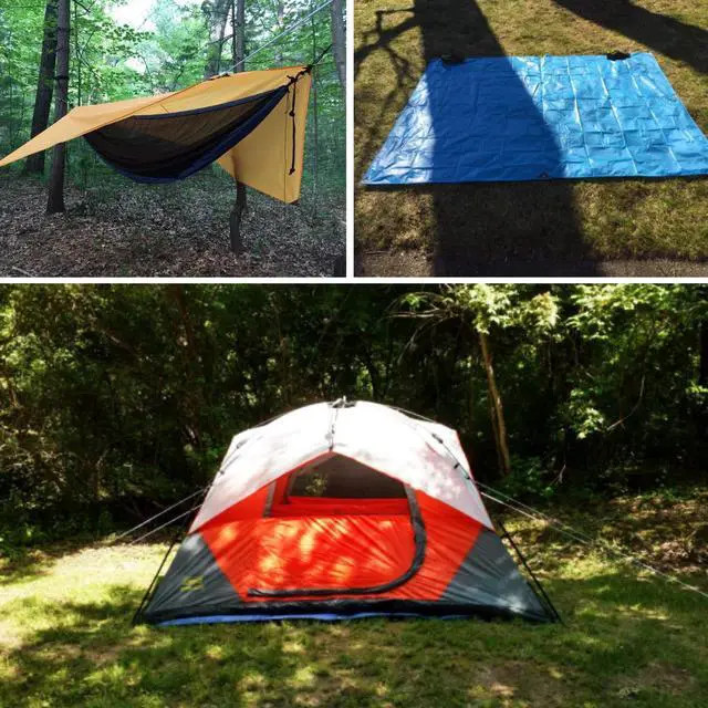 Alt view image 7 of 7 - Hammock Rain Fly Waterproof Tarp Camping Tent Footprint Groundsheet Cloth Backpacking Tarp Camp Shelter Sunshade Mat for Outdoor Hiking Beach Picnic (Orange, L - 9.8 x 9.5ft)