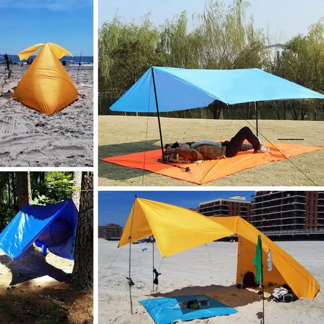 Alt view image 5 of 7 - Hammock Rain Fly Waterproof Tarp Camping Tent Footprint Groundsheet Cloth Backpacking Tarp Camp Shelter Sunshade Mat for Outdoor Hiking Beach Picnic (Orange, L - 9.8 x 9.5ft)