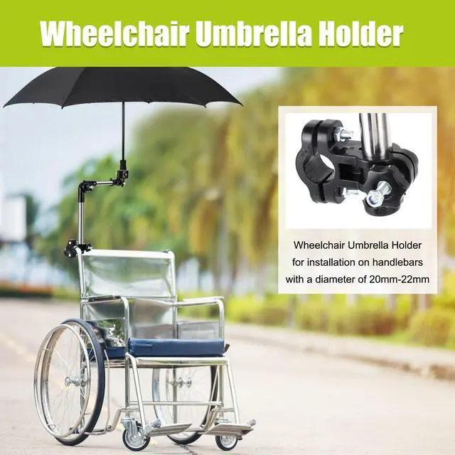 Alt view image 2 of 7 - Wheelchair Umbrella Mount Holder, Umbrella Holder for Wheelchair, Sun Umbrella Clamp for wheelchairs, for Wheelchair Handlebars with Diameter of 20mm, Wheelchair Accessory