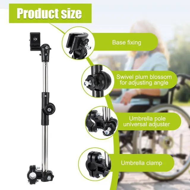 Alt view image 3 of 7 - Wheelchair Umbrella Mount Holder, Umbrella Holder for Wheelchair, Sun Umbrella Clamp for wheelchairs, for Wheelchair Handlebars with Diameter of 20mm, Wheelchair Accessory