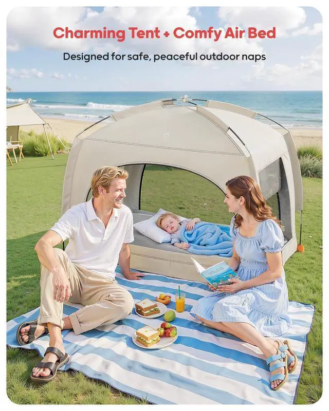 Alt view image 2 of 6 - Lightweight Blow Up Kids Air Mattress with Hand Pump Indoor & Outdoor Portable for Camping, Travel, Home, Grandmas Ages 3+