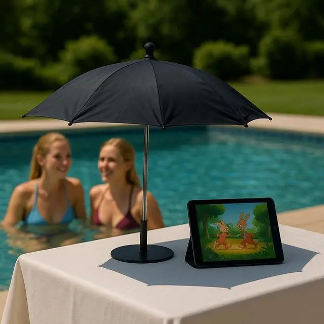 Alt view image 3 of 6 - Mini Sun Shade Umbrella with Windproof Base Protects Drinks, Phones, and Devices from Sun, Wind, Debris and Light Rain for Pool,Tabletop, Camping, Patio