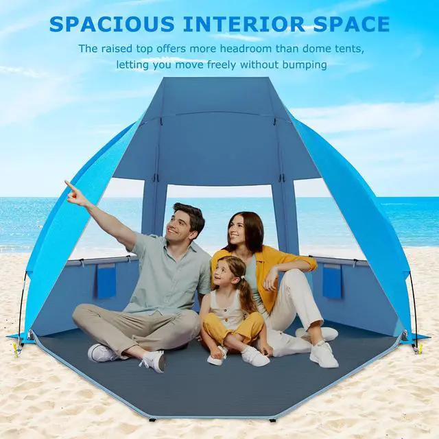 Alt view image 2 of 7 - Portable Beach Tent for 3/4-5/6-7 Person with UPF 50+ UV Protection, Lightweight & Foldable Sun Shelter with 5 Sand Bags, Easy Setup Windproof Beach Umbrella Sun Shade
