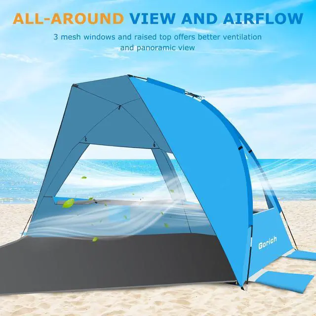 Alt view image 4 of 7 - Portable Beach Tent for 3/4-5/6-7 Person with UPF 50+ UV Protection, Lightweight & Foldable Sun Shelter with 5 Sand Bags, Easy Setup Windproof Beach Umbrella Sun Shade