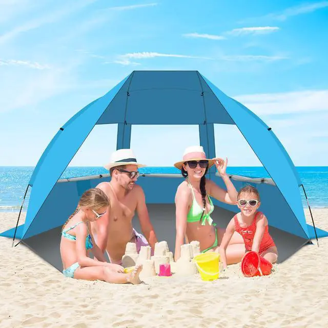 Alt view image 7 of 7 - Portable Beach Tent for 3/4-5/6-7 Person with UPF 50+ UV Protection, Lightweight & Foldable Sun Shelter with 5 Sand Bags, Easy Setup Windproof Beach Umbrella Sun Shade