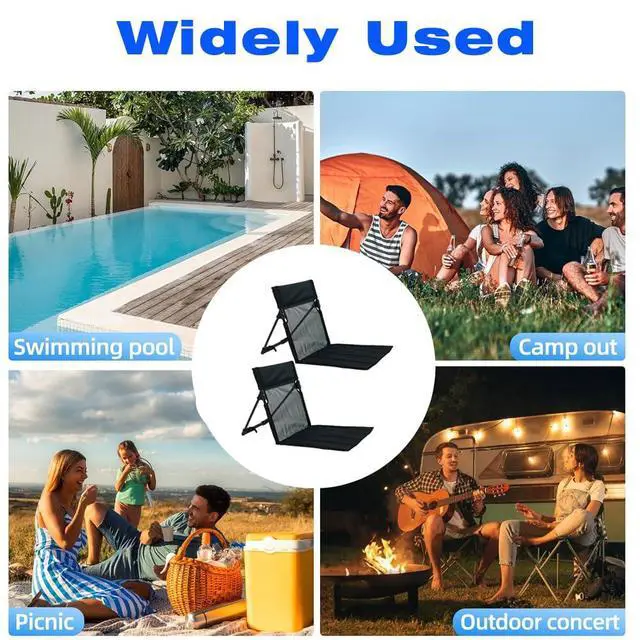Alt view image 6 of 6 - 2 Pack Foldable Camping Chairs with Mesh Backrest,Ultra-Light Portable Beach Chairs with Carry Bag for Sunbathing Swimming Poolside Picnic Lawn Road Trips (Black)