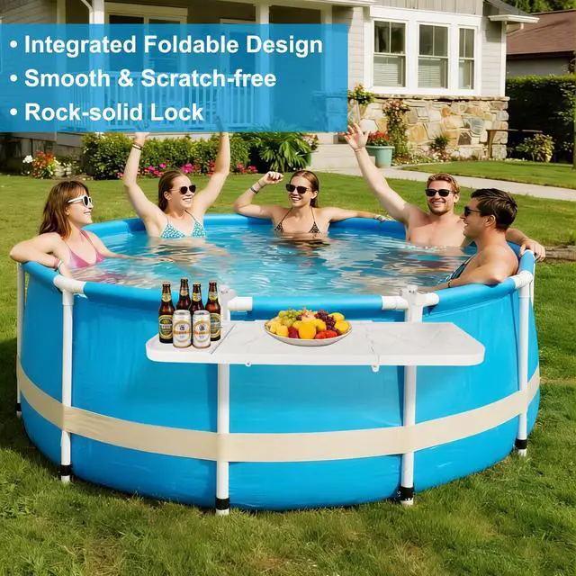 Alt view image 4 of 7 - Pool Bar for Above Ground Pool Swim Up Bar 38.4" x12" Adjustable Poolside Table Foldable Swimming Pool Shelf Fits Round Oval Rectangle Pools Clip-On Drink Table for Deck Patio, White