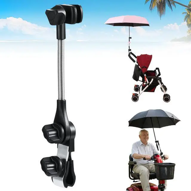Main image of Umbrella Holder for Stroller Chair, 360° Adjustable Clip On Umbrella Attachment, Universal Umbrella Clamp Mount for Golf Cart, Wheelchair, Beach Chair, Camping Chair Outdoor Auto Scooter