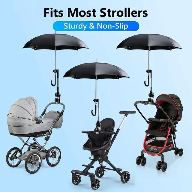 Alt view image 3 of 7 - Umbrella Holder for Stroller Chair, 360° Adjustable Clip On Umbrella Attachment, Universal Umbrella Clamp Mount for Golf Cart, Wheelchair, Beach Chair, Camping Chair Outdoor Auto Scooter
