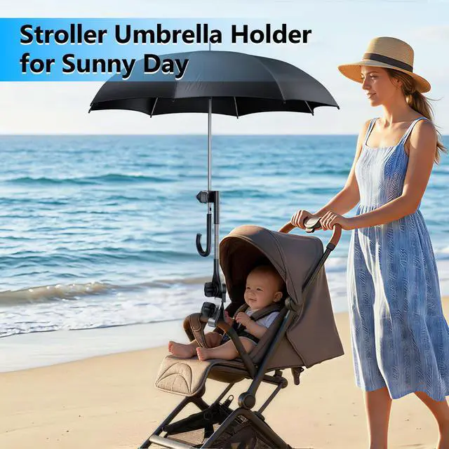 Alt view image 4 of 7 - Umbrella Holder for Stroller Chair, 360° Adjustable Clip On Umbrella Attachment, Universal Umbrella Clamp Mount for Golf Cart, Wheelchair, Beach Chair, Camping Chair Outdoor Auto Scooter