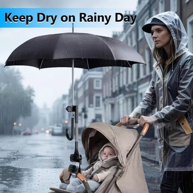 Alt view image 5 of 7 - Umbrella Holder for Stroller Chair, 360° Adjustable Clip On Umbrella Attachment, Universal Umbrella Clamp Mount for Golf Cart, Wheelchair, Beach Chair, Camping Chair Outdoor Auto Scooter