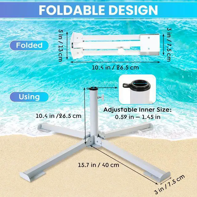 Alt view image 2 of 6 - Portable Beach Umbrella Stand, Foldable Umbrella Stand, Adjustable Patio Umbrella Base Holder with Weight Bag, Sunshade Holder for Beach, Outdoor, Courtyard, Beach