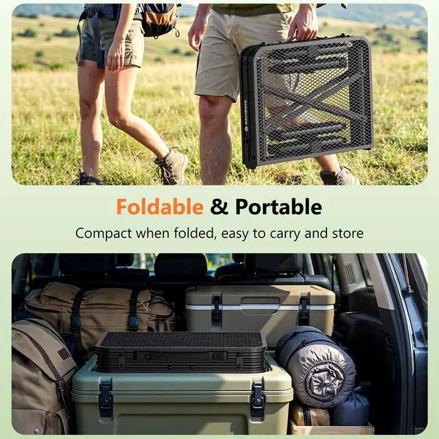 Alt view image 7 of 7 - Folding Grill Table for Outside, 3 Height Adjustable Small Camping Table with Mesh Bag, Metal Aluminum Folding Table, 23.62 x 15.75 inches, Portable Grill Stand for Picnic, Camping, BBQ, Beach, Black