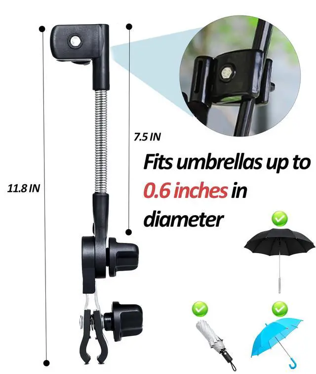 Alt view image 5 of 7 - Universal Umbrella Holder for Chair, 360° Adjustable Umbrella Clamp Mount for Stroller, Beach Chair, Wheelchair & Golf Cart - Tool-Free Installation for Sun & Rain Protection