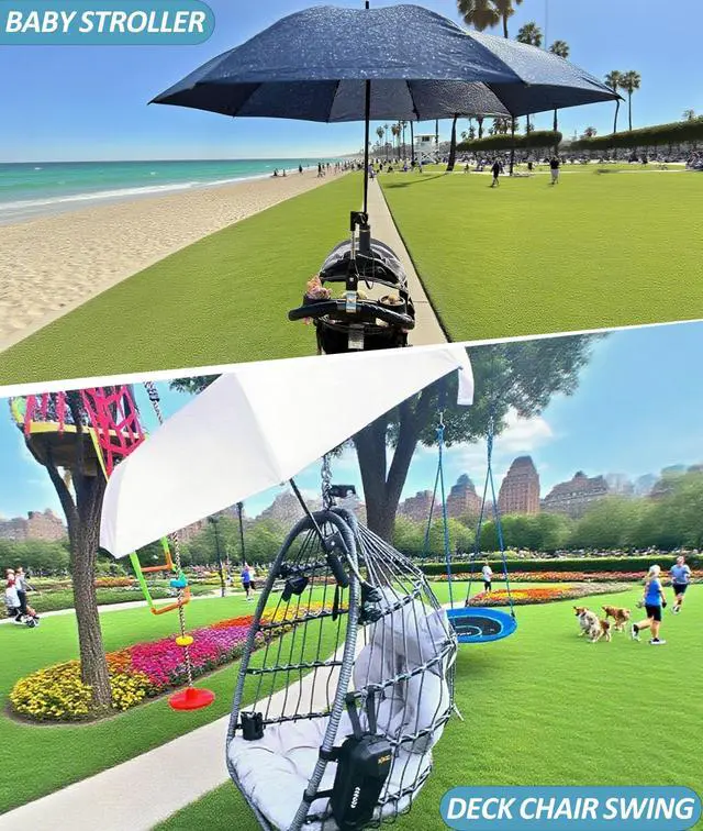 Alt view image 3 of 7 - Universal Umbrella Holder for Chair, 360° Adjustable Umbrella Clamp Mount for Stroller, Beach Chair, Wheelchair & Golf Cart - Tool-Free Installation for Sun & Rain Protection