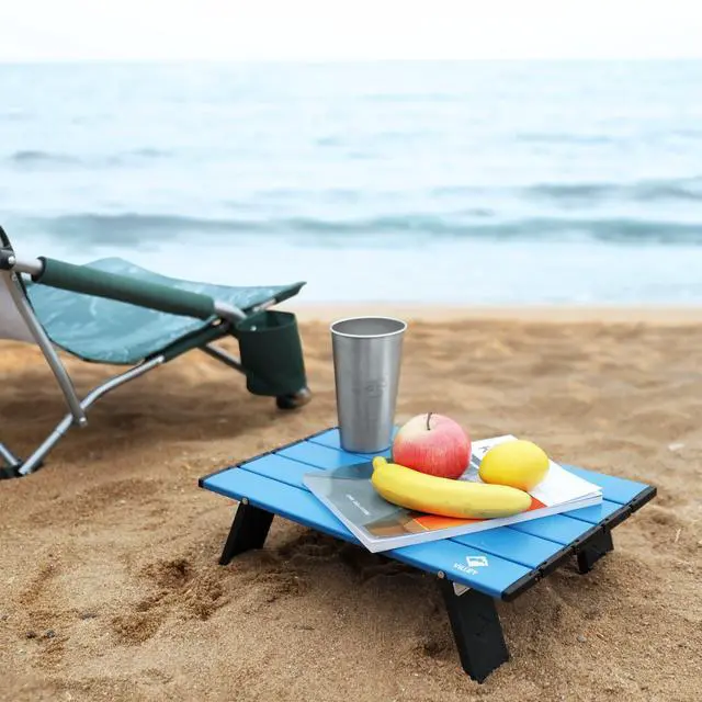 Alt view image 2 of 7 - Portable Mini Folding Beach Table, Ultralight Aluminum Side Table with Carry Bag for Camping, Picnics, and Outdoor Activities - Blue