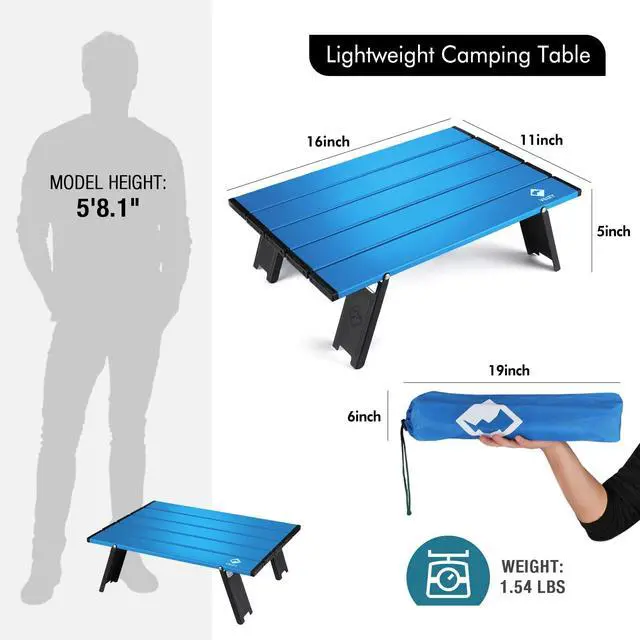 Alt view image 4 of 7 - Portable Mini Folding Beach Table, Ultralight Aluminum Side Table with Carry Bag for Camping, Picnics, and Outdoor Activities - Blue