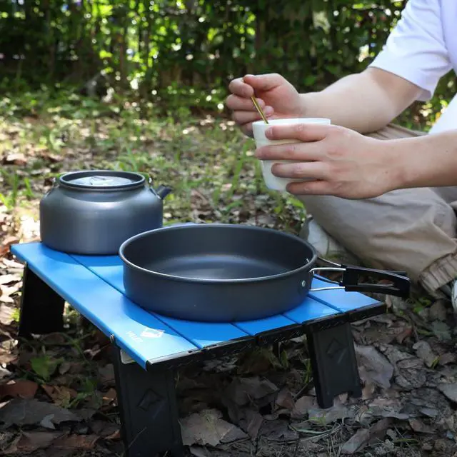 Alt view image 5 of 7 - Portable Mini Folding Beach Table, Ultralight Aluminum Side Table with Carry Bag for Camping, Picnics, and Outdoor Activities - Blue