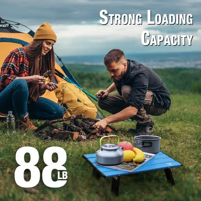 Alt view image 3 of 7 - Portable Mini Folding Beach Table, Ultralight Aluminum Side Table with Carry Bag for Camping, Picnics, and Outdoor Activities - Blue