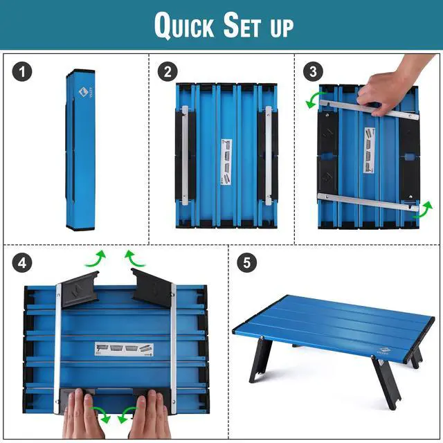 Alt view image 7 of 7 - Portable Mini Folding Beach Table, Ultralight Aluminum Side Table with Carry Bag for Camping, Picnics, and Outdoor Activities - Blue