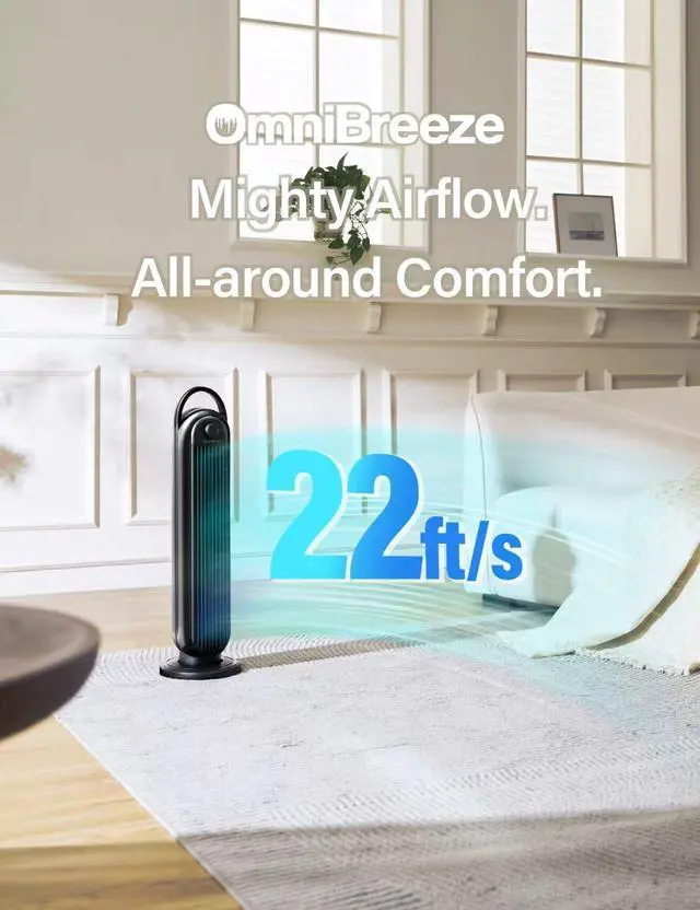 Alt view image 4 of 6 - Manual Electric Tower Fan, 28 inch 3 Speed with Oscillation, Mechanical Control, Standing Bladeless Floor Fans Cooling and Quite Indoor Living Room Bedroom use
