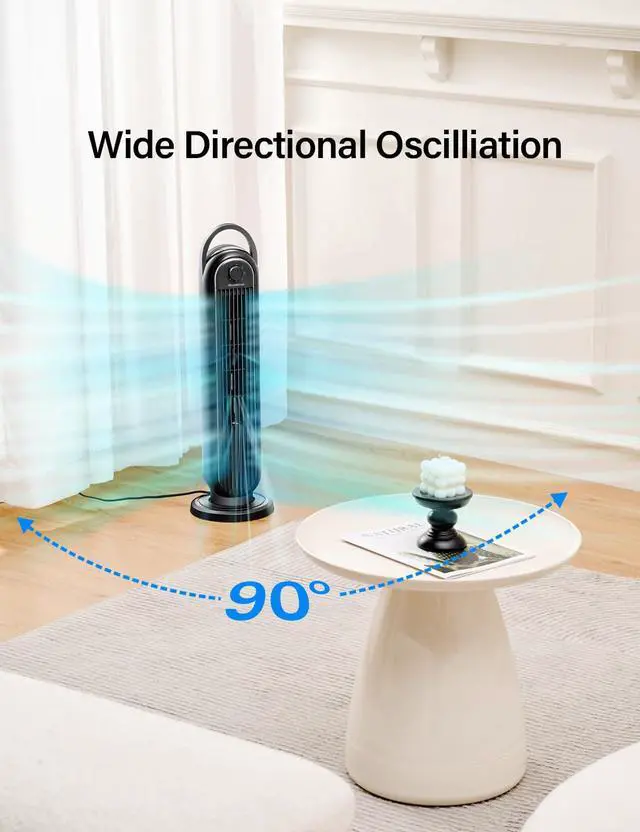 Alt view image 5 of 6 - Manual Electric Tower Fan, 28 inch 3 Speed with Oscillation, Mechanical Control, Standing Bladeless Floor Fans Cooling and Quite Indoor Living Room Bedroom use