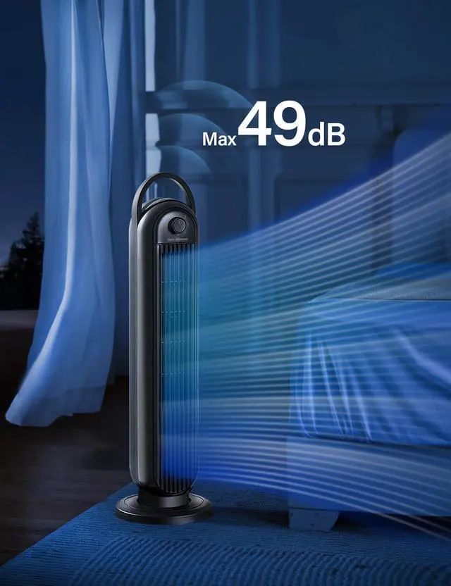 Alt view image 6 of 6 - Manual Electric Tower Fan, 28 inch 3 Speed with Oscillation, Mechanical Control, Standing Bladeless Floor Fans Cooling and Quite Indoor Living Room Bedroom use