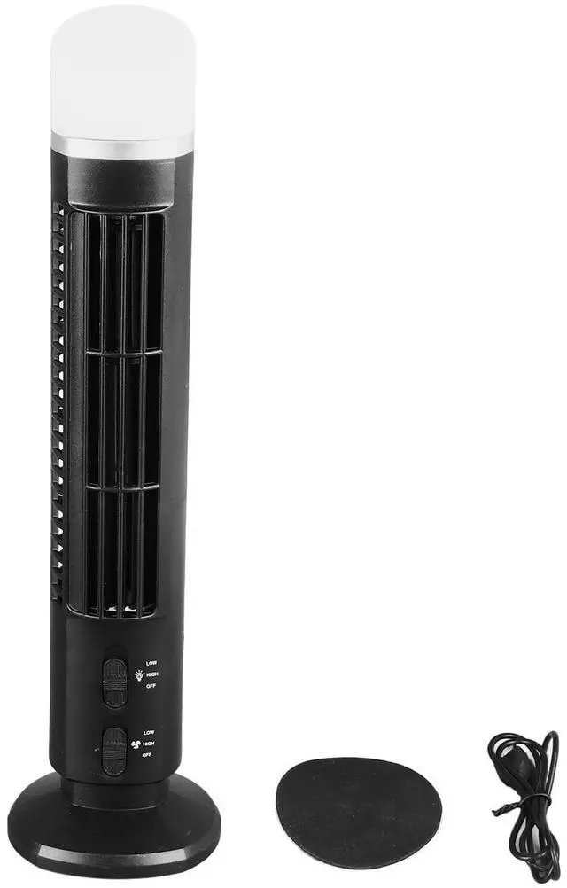 Main image of Portable Bladeless Tower Fan with USB Connection and Light, Ideal for Home, Bedroom, and Office Use - Cool and Quiet Table Desk Fan (Black)