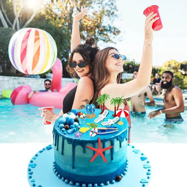 Alt view image 5 of 7 - Beach Cake Decorations, 15 Pieces Chair Umbrella Palm Tree Summer Ocean Cake Toppers, Tropical Hawaiian Aloha Luau Theme Decorations for Birthday Baby Shower Wedding Pool Party Decorations Supplies