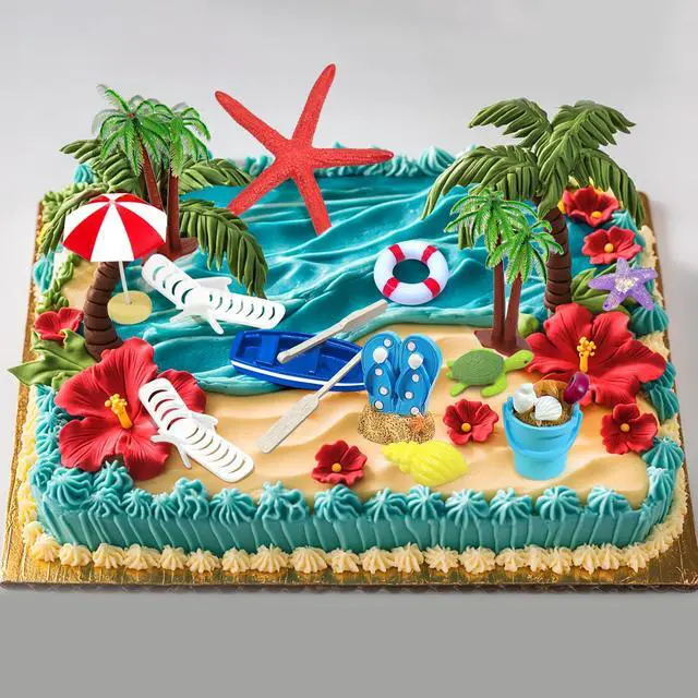 Alt view image 2 of 7 - Beach Cake Decorations, 15 Pieces Chair Umbrella Palm Tree Summer Ocean Cake Toppers, Tropical Hawaiian Aloha Luau Theme Decorations for Birthday Baby Shower Wedding Pool Party Decorations Supplies