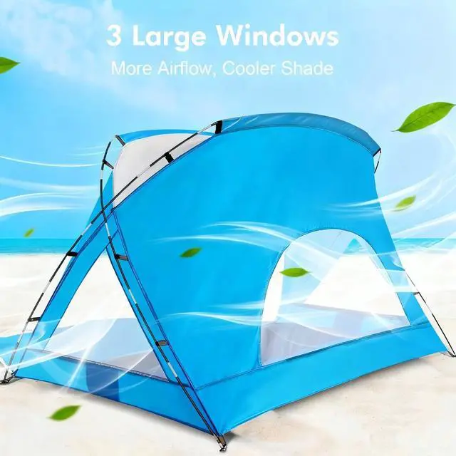 Alt view image 5 of 7 - Beach Tent, Portable Sun Shelter for 2/3/4/6-8 Person with UPF 50+ UV Protection, Easy Setup Waterproof Beach Shade Canopy Cabana for Family Outdoor and Picnics, Fishing with Carrying Bag