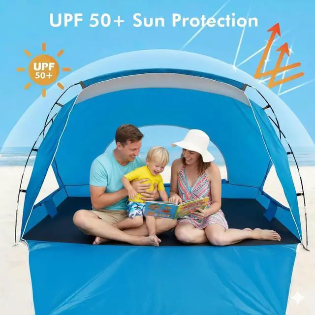 Alt view image 6 of 7 - Beach Tent, Portable Sun Shelter for 2/3/4/6-8 Person with UPF 50+ UV Protection, Easy Setup Waterproof Beach Shade Canopy Cabana for Family Outdoor and Picnics, Fishing with Carrying Bag