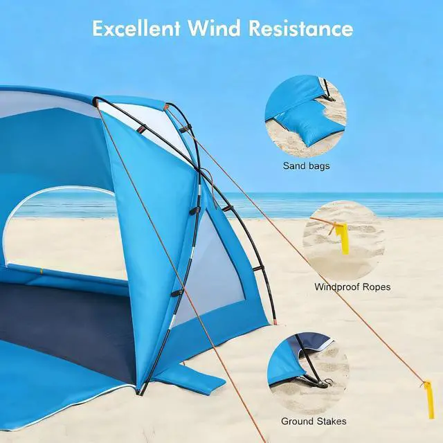 Alt view image 7 of 7 - Beach Tent, Portable Sun Shelter for 2/3/4/6-8 Person with UPF 50+ UV Protection, Easy Setup Waterproof Beach Shade Canopy Cabana for Family Outdoor and Picnics, Fishing with Carrying Bag