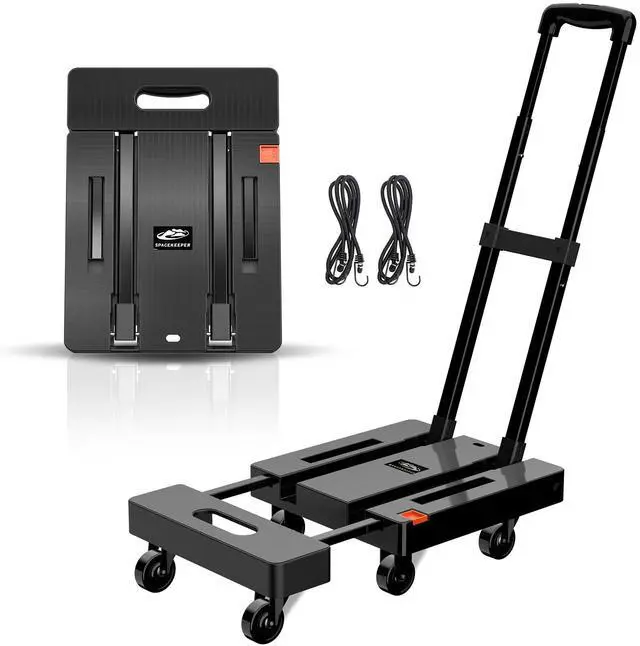 Main image of Folding Hand Truck, 500 LB Heavy Duty Luggage Cart, Utility Dolly Platform Cart with 6 Wheels & 2 Elastic Ropes for Luggage, Travel, Moving, Shopping, Office Use, Black