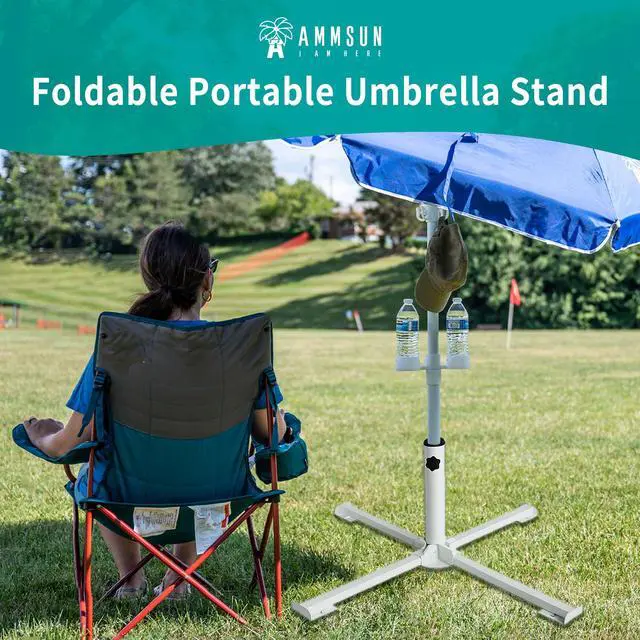 Alt view image 4 of 7 - Foldable Portable Beach Umbrella Stand-Portable Patio Umbrella Base Holder,Outdoor Sunshade Anchor,with Weight Bag,Rust Free Tempered Iron Umbrella Stand for Courtyard,Garden,Beach,Grass