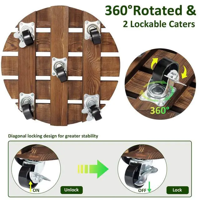 Alt view image 2 of 6 - 2pack Plant Caddy 12Wood Duty Rolling Plant Stand with 2 360° Lockable Caster Wheels,Indoor Outdoor on Roller Patio/Flower Pot/Succulent Pots