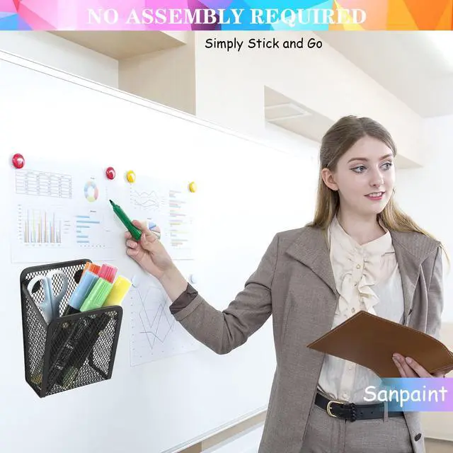 Alt view image 7 of 7 - Magnetic Pencil Holder,Mesh Stainless Steel Pen Basket, Metal Writing Utensil Storage Organizer for Whiteboard,Blackboard,Kitchen, Locker, Home, or Office