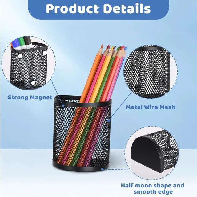Alt view image 2 of 6 - Magnetic Pencil Holder - Locker Accessories, 2 Pack Magnetic Pen Holder for Refrigerator for Home School and Office, Black
