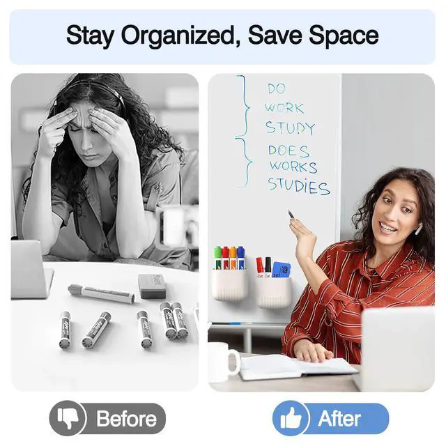 Alt view image 2 of 7 - Magnetic Pen Holder, 2-Pack Whiteboard Organizer, White