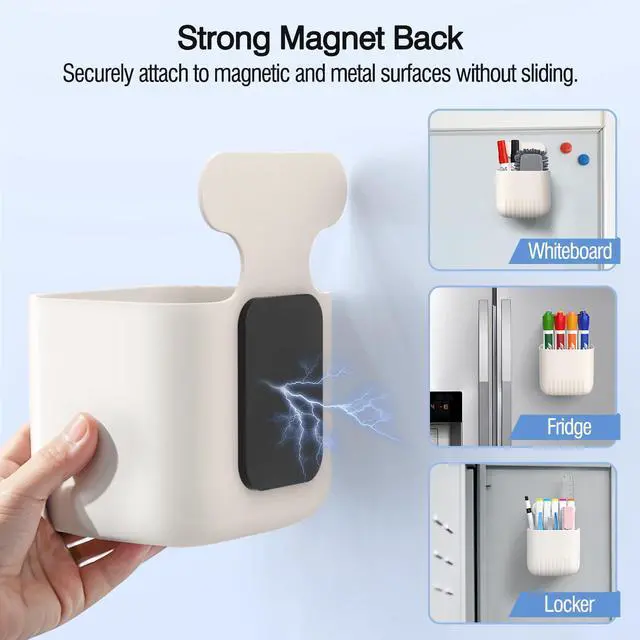 Alt view image 3 of 7 - Magnetic Pen Holder, 2-Pack Whiteboard Organizer, White