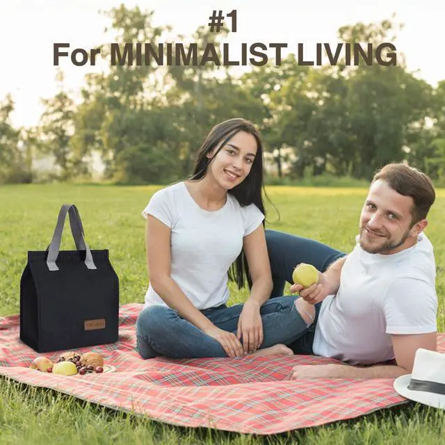 Alt view image 6 of 7 - Insulated Lunch Bag for Men Women, Large Reusable Leakproof Lunch Box Container, Small Portable Thermal Snack Bag, Reusable Travel Office Work Beach Black Cooler Tote Bag for Adults, Black