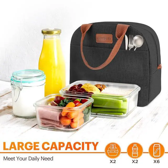 Alt view image 3 of 7 - Lunch Bag for Women & Men Adult Insulated Lunch Box, Small Leakproof Cooler Food Lunch Containers Reusable High Capacity Lunch Tote Bags for Work, Travel, Outdoor (Black)
