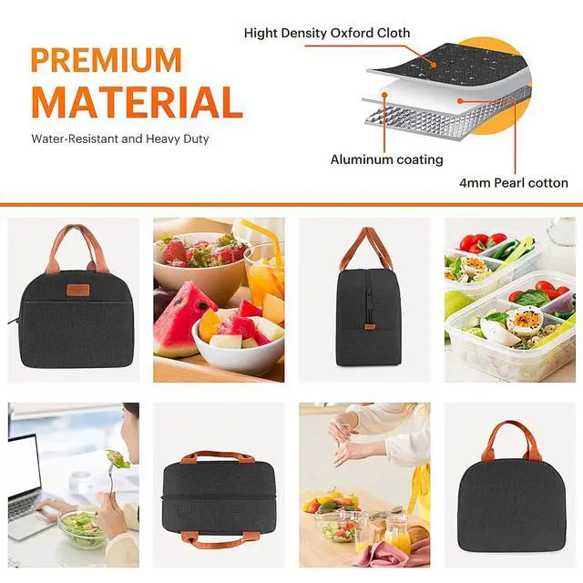 Alt view image 5 of 7 - Lunch Bag for Women & Men Adult Insulated Lunch Box, Small Leakproof Cooler Food Lunch Containers Reusable High Capacity Lunch Tote Bags for Work, Travel, Outdoor (Black)
