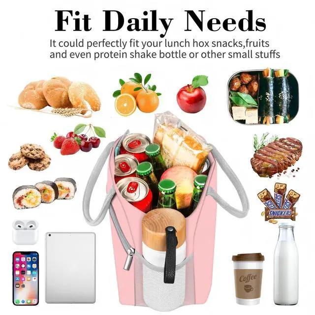 Alt view image 2 of 7 - Lunch Bag for Women Men, Insulated Reusable Picnic Bag, 10.8"L x 6.3"W x 8.85"H, Pink